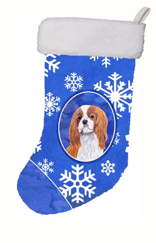 SC9394-CS 11 x 18 in. Cavalier Spaniel Winter Snowflakes Christmas Stocking