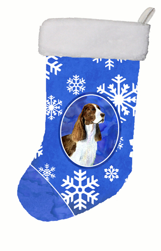 11 W x 8 H in. Springer Spaniel Winter Snowflakes Christmas Stocking