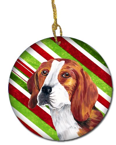 Beagle Candy Cane Holiday Christmas Ceramic Ornament