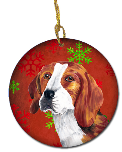 Beagle Red Snowflakes Holiday Christmas Ceramic Ornament