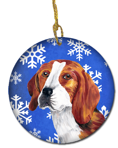 Beagle Winter Snowflakes Holiday Ceramic Ornament