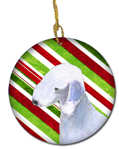 Bedlington Terrier Candy Cane Holiday Christmas Ceramic Ornament