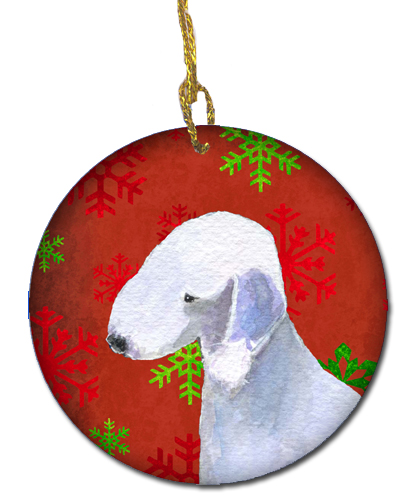 Bedlington Terrier Red Snowflakes Holiday Christmas Ceramic Ornament