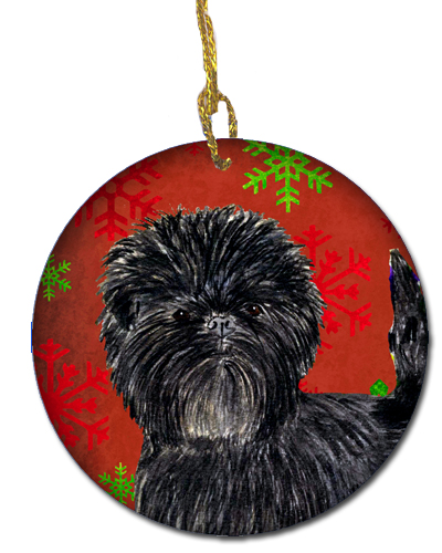 Affenpinscher Red Snowflakes Holiday Christmas Ceramic Ornament