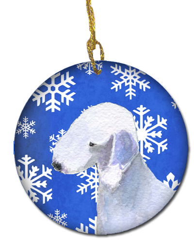 Bedlington Terrier Winter Snowflakes Holiday Christmas Ceramic Ornament