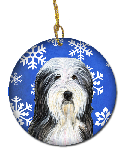 Bearded Collie Winter Snowflakes Holiday Christmas Ceramic Ornament