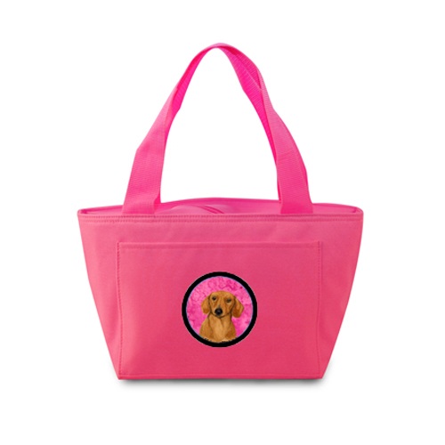 Lh9357pk-8808 Pink Dachshund Zippered Insulated School Washable And Stylish Lunch Bag Cooler