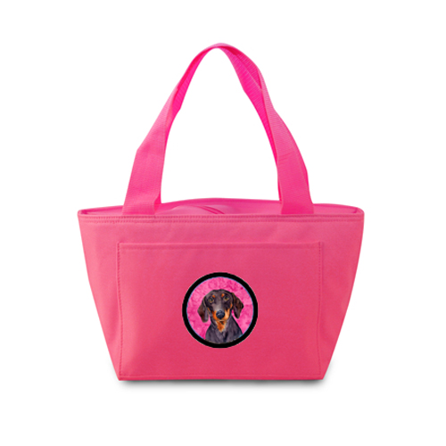 Lh9358pk-8808 Pink Dachshund Zippered Insulated School Washable And Stylish Lunch Bag Cooler