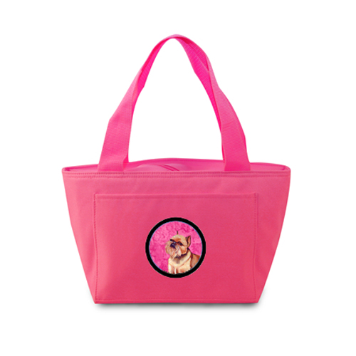 Lh9359pk-8808 Pink Brussels Griffon Zippered Insulated School Washable And Stylish Lunch Bag Cooler