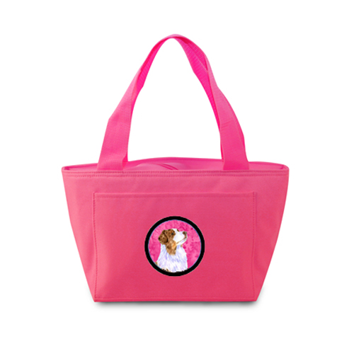 Lh9363pk-8808 Pink Australian Shepherd Zippered Insulated School Washable And Stylish Lunch Bag Cooler