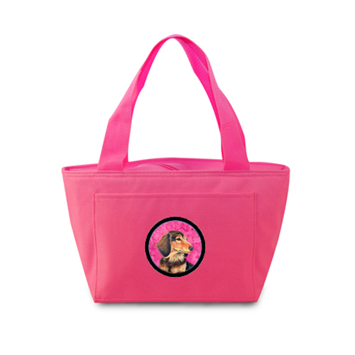 Lh9391pk-8808 Pink Dachshund Zippered Insulated School Washable And Stylish Lunch Bag Cooler