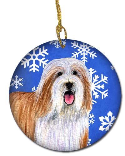 Bearded Collie Winter Snowflake Holiday Ceramic Ornament