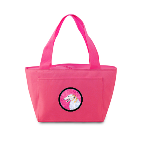 Pink Borzoi Zippered Insulated School Washable And Stylish Lunch Bag Cooler