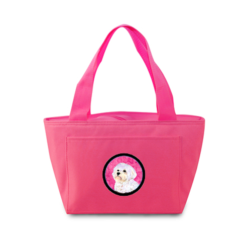 Ss4757-pk-8808 Pink Maltese Zippered Insulated School Washable And Stylish Lunch Bag Cooler