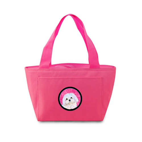 Ss4758-pk-8808 Pink Maltese Zippered Insulated School Washable And Stylish Lunch Bag Cooler
