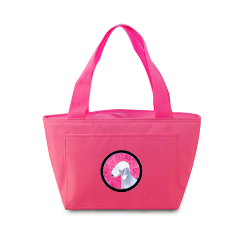 Ss4759-pk-8808 Pink Bedlington Terrier Zippered Insulated School Washable And Stylish Lunch Bag Cooler