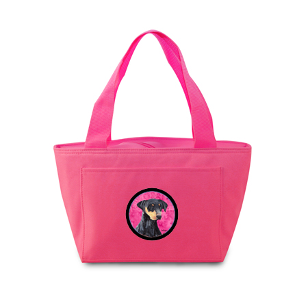 15 X 7 In. Doberman Zippered Insulated School Washable And Stylish Lunch Bag Cooler, Pink