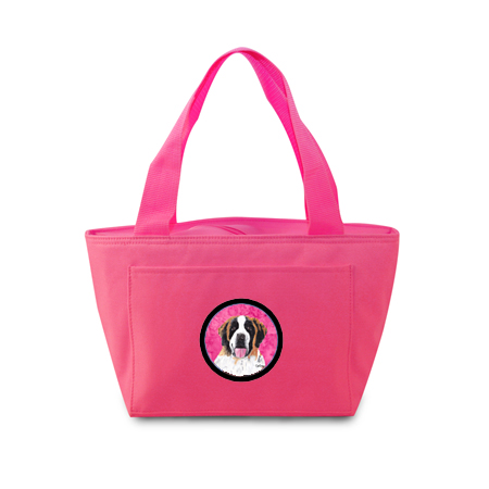 15 X 7 In. Saint Bernard Zippered Insulated School Washable And Stylish Lunch Bag Cooler, Pink