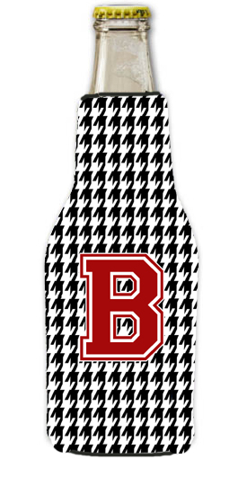 3 X 8 In. Houndstooth Black Letter B Monogram Initial Longneck Beer Hugger With Zipper