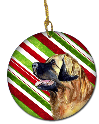 2.81 X 2.81 In. Leonberger Candy Cane Holiday Christmas Ceramic Ornament