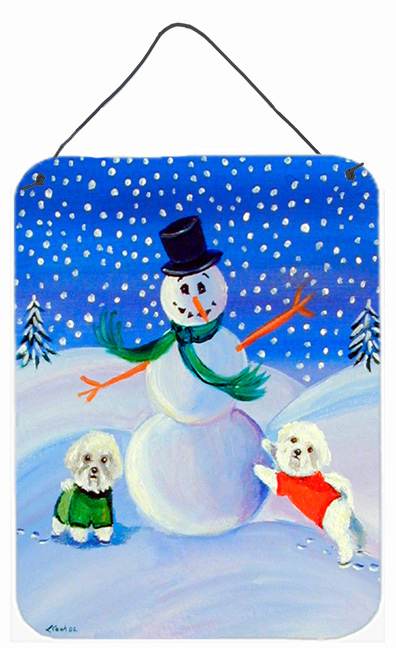 7145ds1216 12 X 16 In. Snowman With A Bichon Frise Aluminium Metal Wall Or Door Hanging Prints