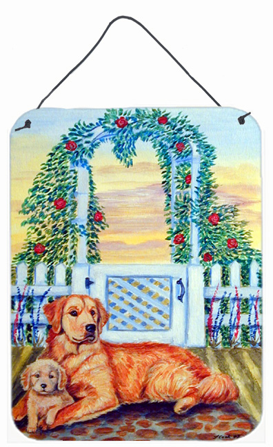 7148ds1216 12 X 16 In. Golden Retriever With Puppy At The Gate Aluminium Metal Wall Or Door Hanging Prints