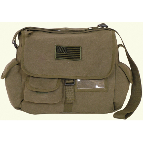 Retro Messenger Bag With Usa Emblem - Olive Drab