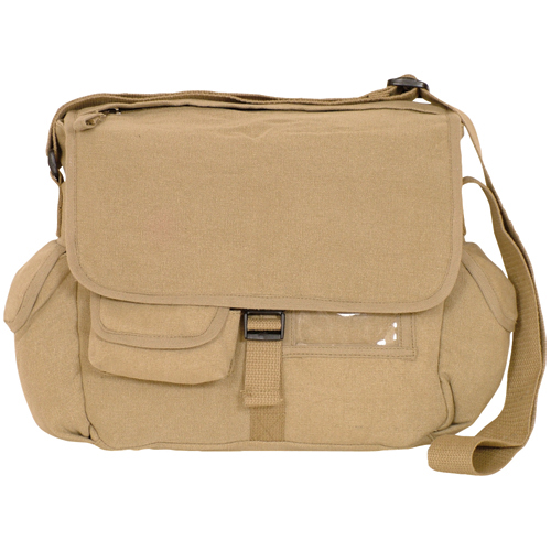 43-075 Retro Messenger Bag With Plain Flap - Khaki