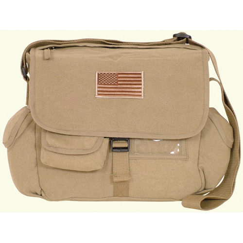 43-076 Retro Messenger Bag With Usa Emblem - Khaki