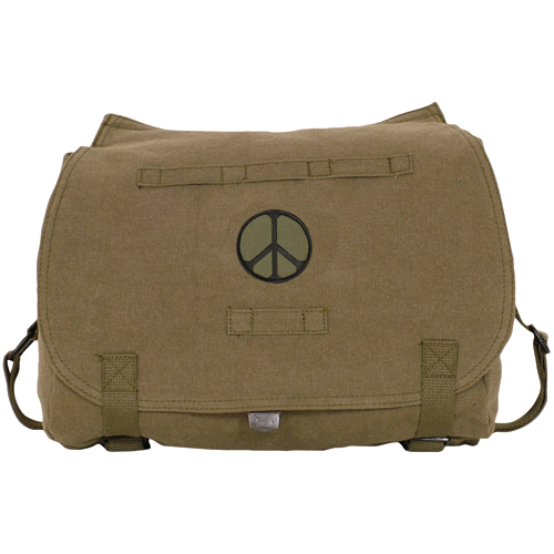 43-094 Retro Hungarian Shoulder Bag With Peace Sign - Olive Drab