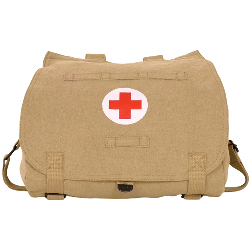 Retro Hungarian Shoulder Bag With Red Cross - Khaki