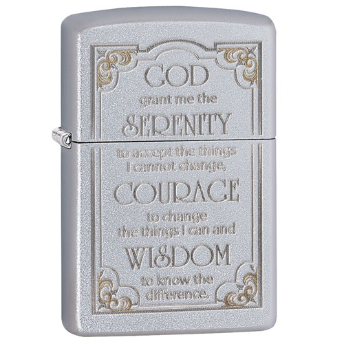 86-28458 God, Serenity, Courage, Wisdom Zippo Lighter - Satin Chrome