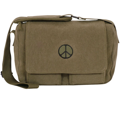 43-704 Retro Departure Shoulder Bag With Peace Emblem - Olive Drab