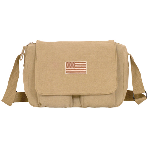 43-706 Retro Departure Shoulder Bag With Usa Emblem - Khaki