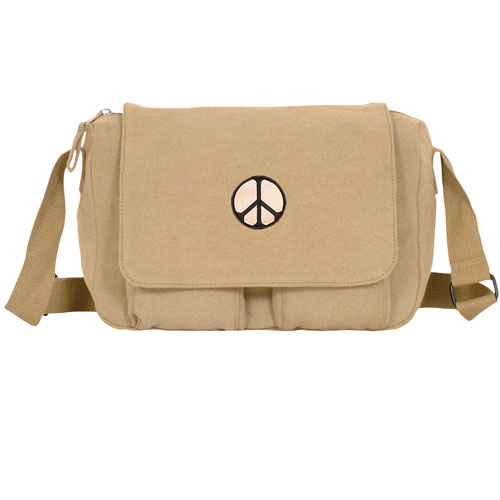 43-708 Retro Departure Shoulder Bag With Peace Emblem - Khaki