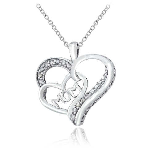 Lion Jewelers P13980 0.13 Carat Sterling Silver Diamond Mom Double Heart Necklace