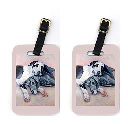Pair Of 2 Harlequin And Bule Natural Great Danes Luggage Tags
