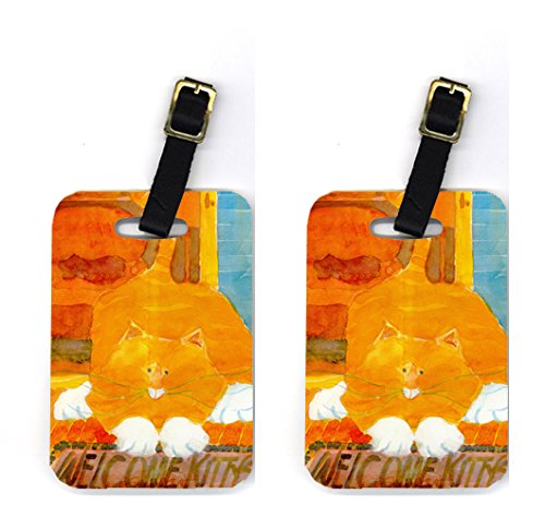 6010bt Orange Tabby Welcome Cat Luggage Tag - Pair 2, 4 X 2.75 In.