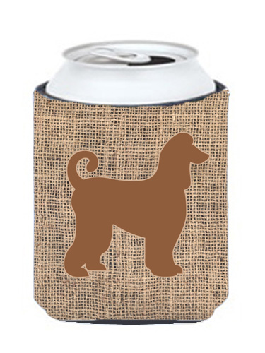 Afghan Hound Burlap And Brown Can Or Bottle Hugger