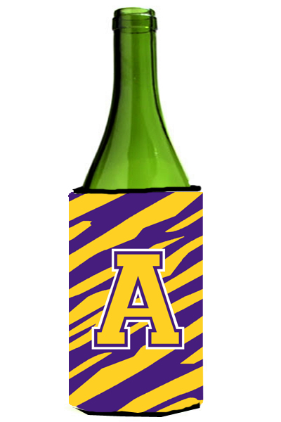 Cj1022-aliterk Tiger Stripe - Purple Gold Monogram Initial A Wine Bottle Hugger