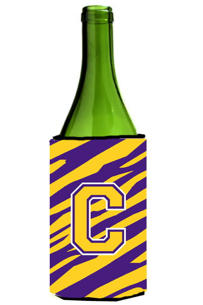 Cj1022-cliterk Tiger Stripe - Purple Gold Monogram Initial C Wine Bottle Hugger