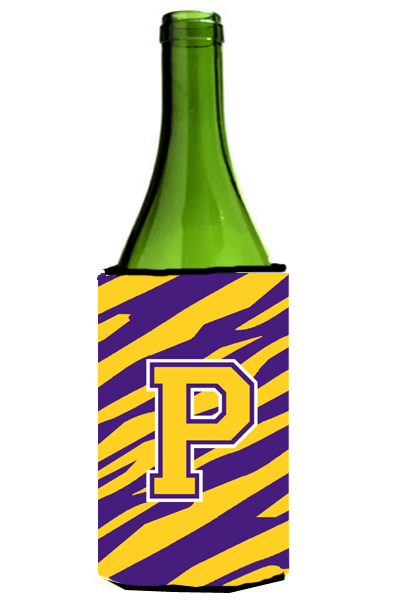 Cj1022-pliterk Tiger Stripe - Purple Gold Monogram Initial P Wine Bottle Hugger