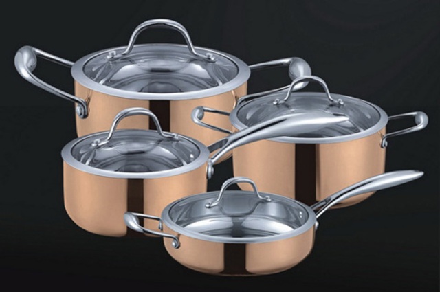 5-ply Copper 8 Pieces Cookware Set With Tempered Glass Lid