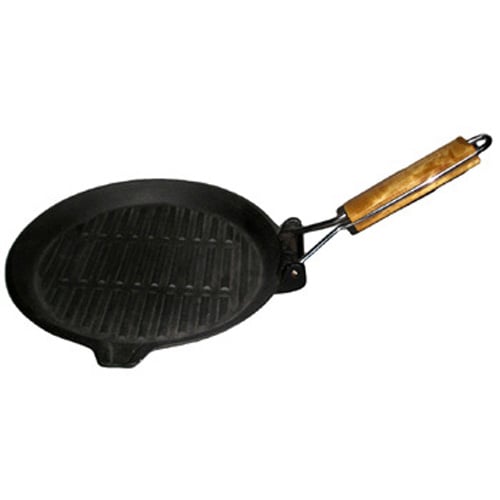 Natural Cast Iron Grill Pan With Wooden Handle - 9 In. - Black