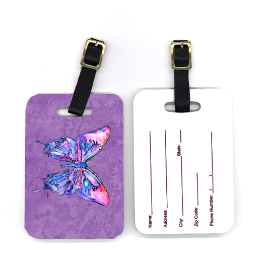 4 X 2.75 In. Pair Of Butterfly On Purple Luggage Tag