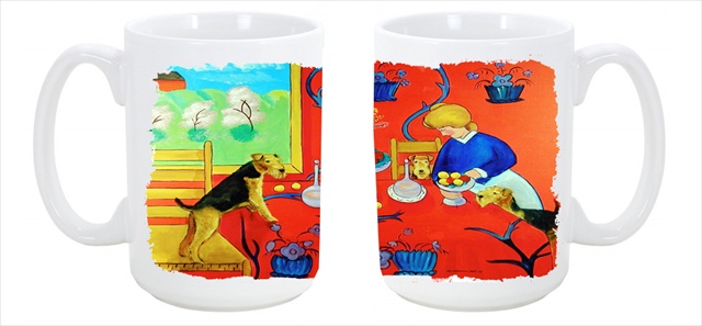 7212cm15 Airedale Terrier With Lady In The Kitchen Dishwasher Safe Microwavable Ceramic Coffee Mug 15 Oz.