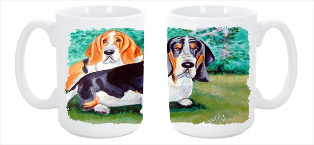 7061cm15 Basset Hound Double Trouble Dishwasher Safe Microwavable Ceramic Coffee Mug 15 Oz.