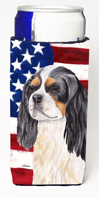 Sc9114muk Usa American Flag With Cavalier Spaniel Michelob Ultra S For Slim Cans