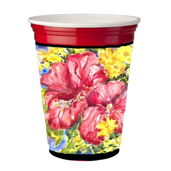 6056rsc Flower - Hibiscus Red Solo Cup Hugger - 16 To 22 Oz.
