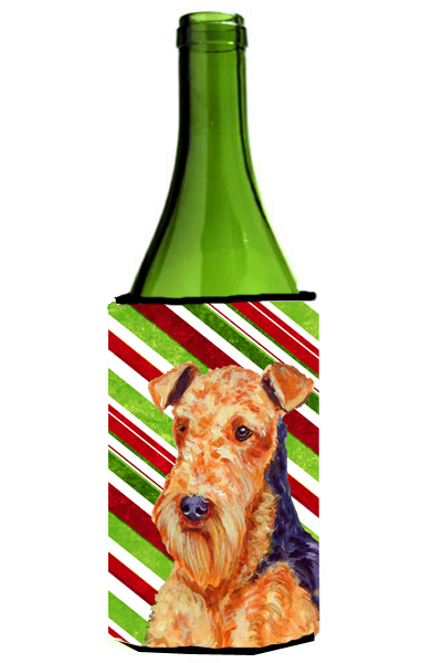 Airedale Candy Cane Holiday Christmas Wine Bottle Sleeve Hugger - 24 Oz.
